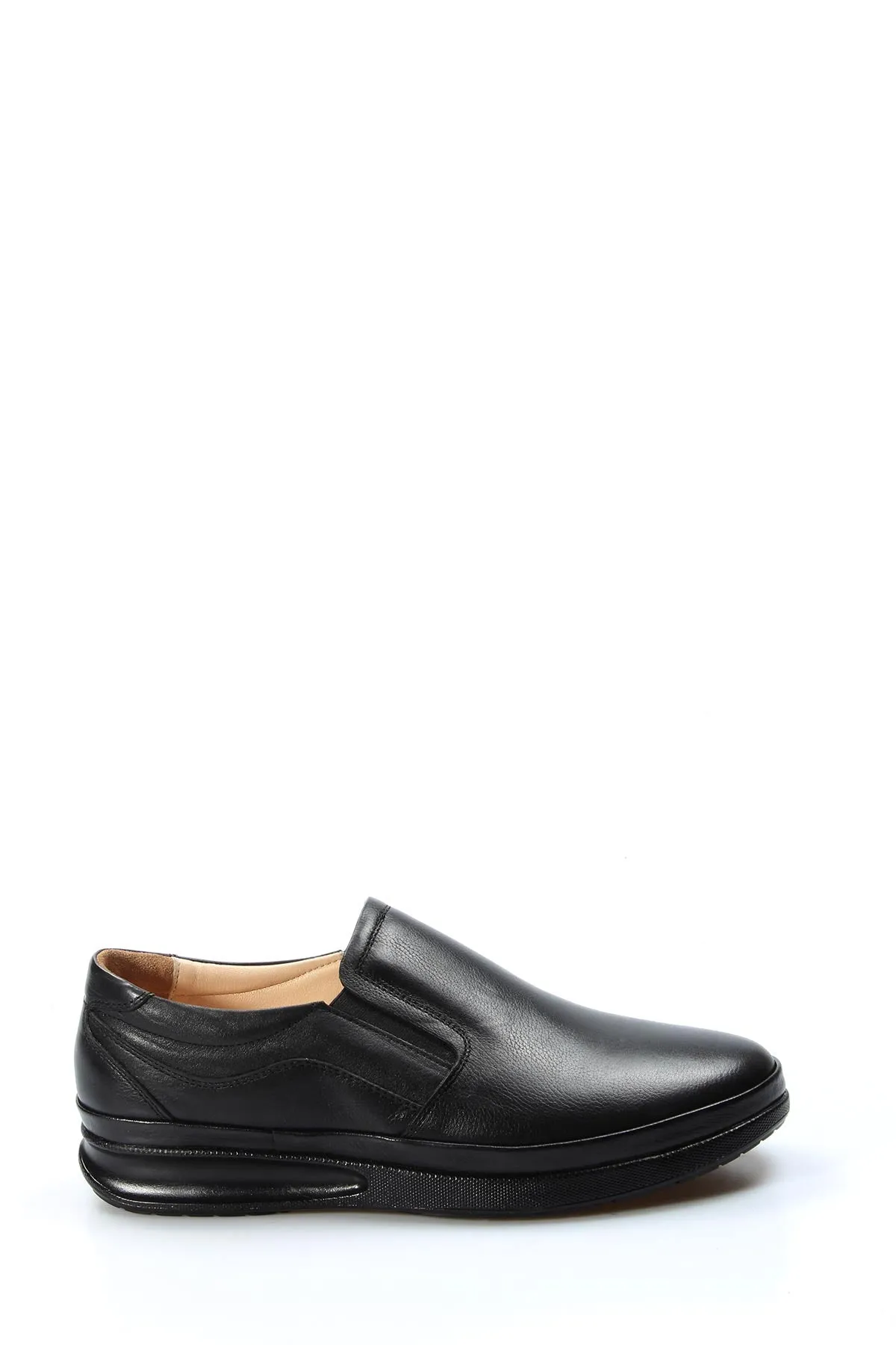 Men's Black Leather Slip-On Comfort Shoes-Wessi