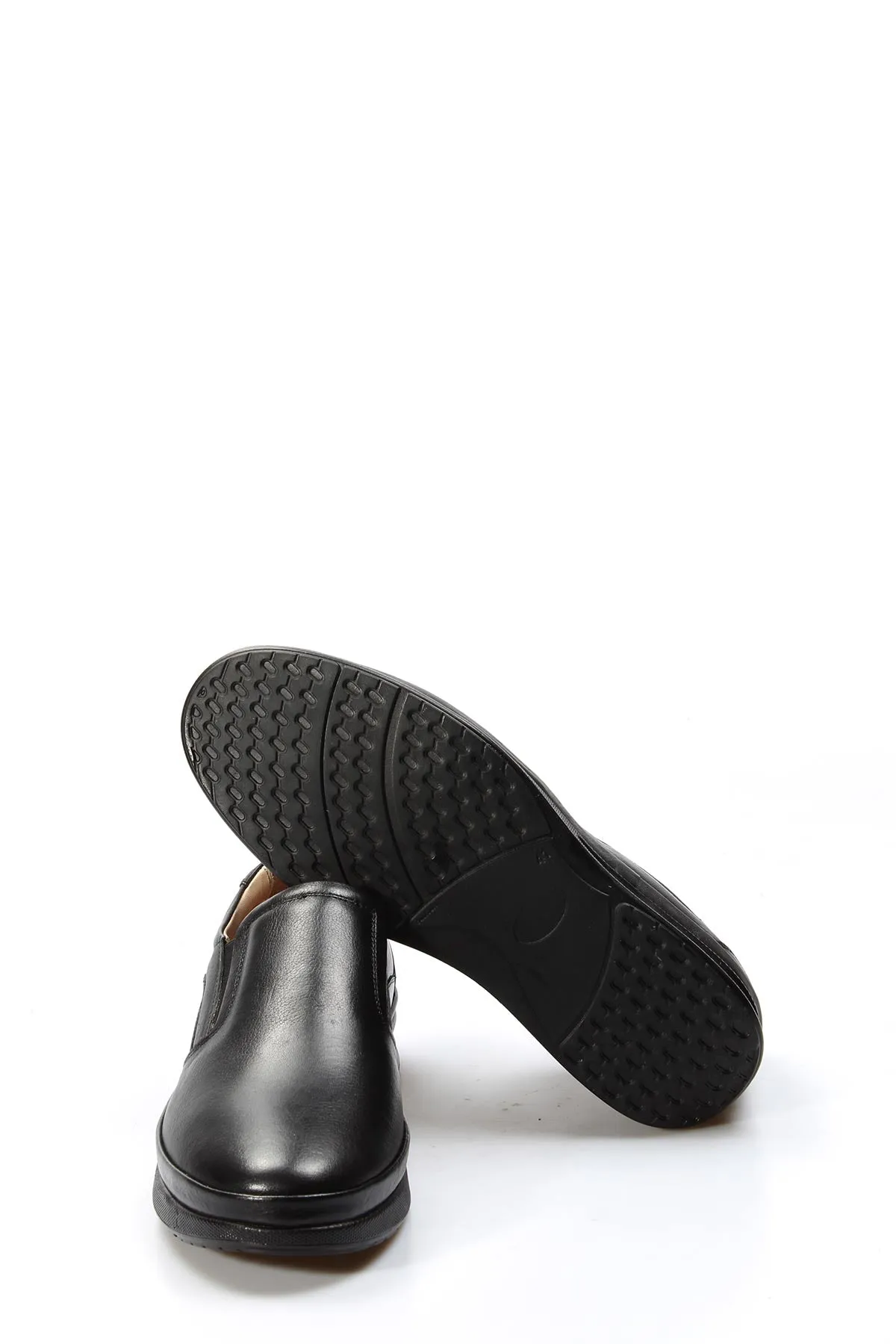 Men's Black Leather Slip-On Comfort Shoes-Wessi