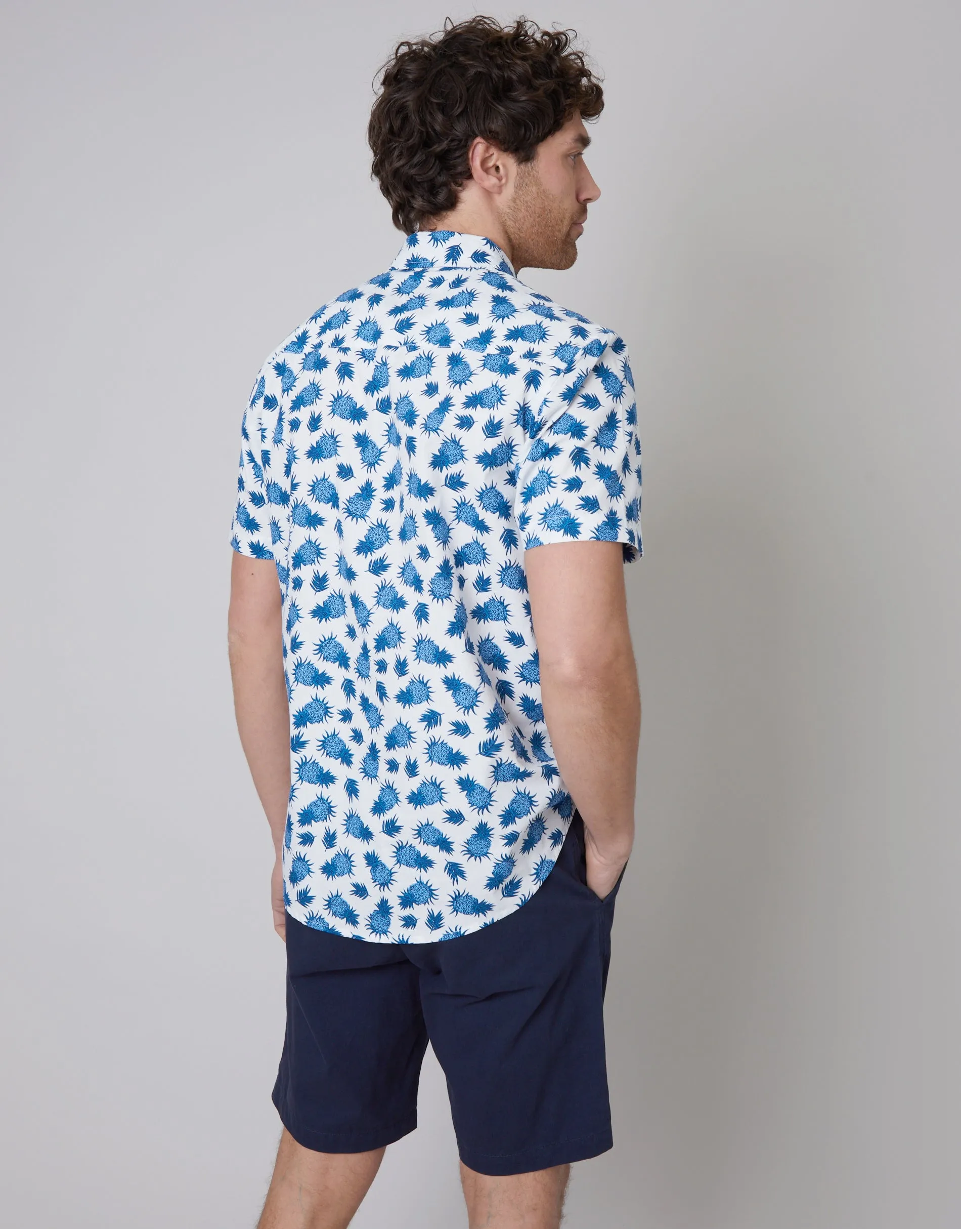 Men's Off White Pineapple Print Short Sleeve Shirt
