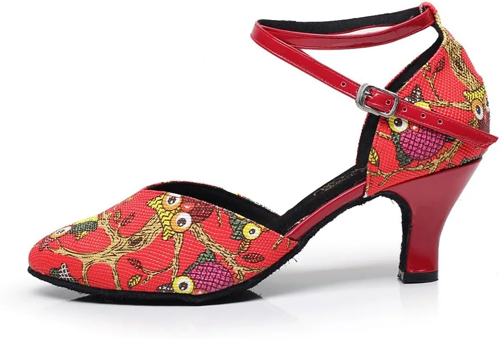 Minishion QJ6235 Women's Comfort Ankle Strap Pleather Latin Salsa Ballroom Dance Shoes