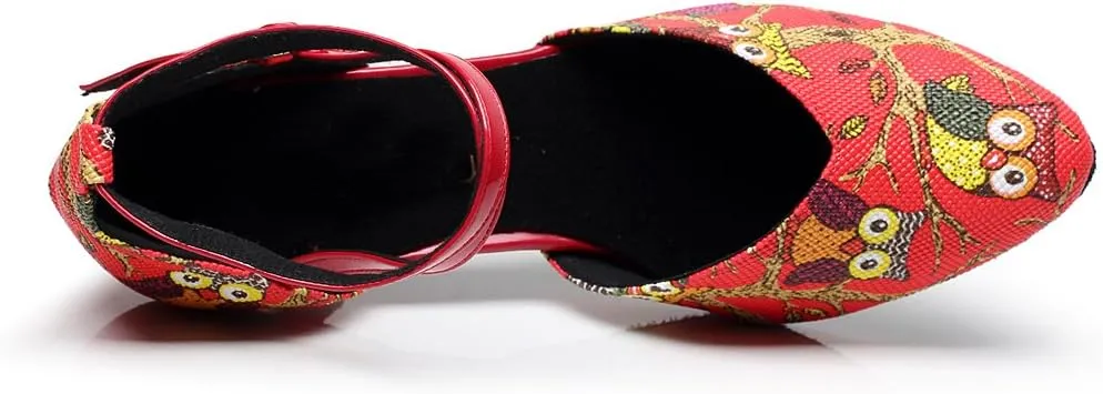 Minishion QJ6235 Women's Comfort Ankle Strap Pleather Latin Salsa Ballroom Dance Shoes