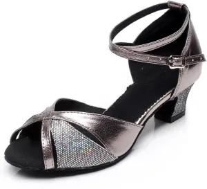 Minishion Women's Comfort Colorful Chunky How Heel Latin Dance Shoes