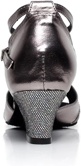 Minishion Women's Comfort Colorful Chunky How Heel Latin Dance Shoes