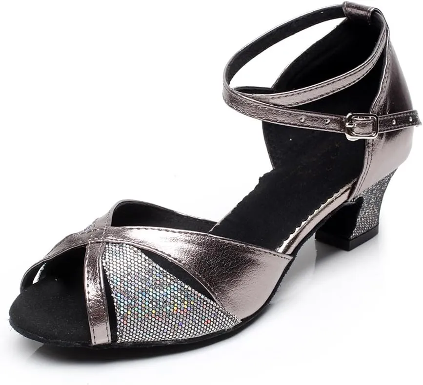Minishion Women's Comfort Colorful Chunky How Heel Latin Dance Shoes