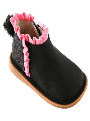 Mooshu Trainers Girls Black Sparkly Remi Squeaker Boots 5-9 Toddler