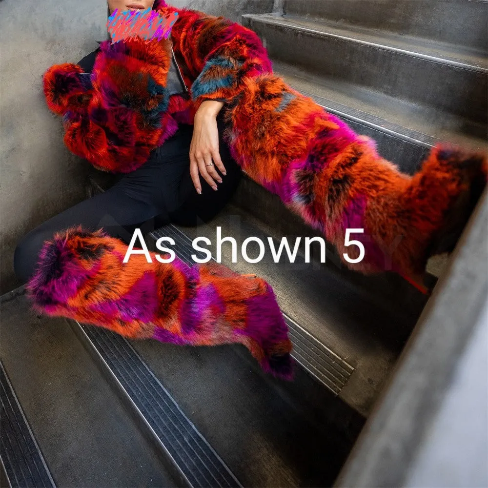 Multi Color Faux Fur Winter Heel Boots