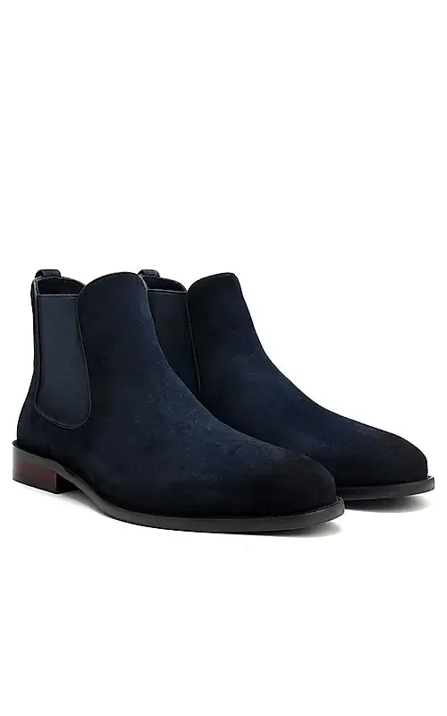 Navy Suede Leather Boots