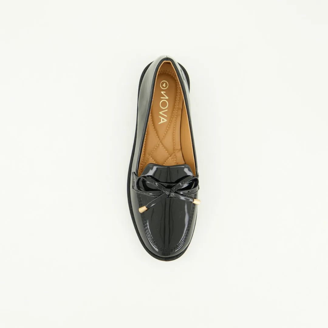 Patent Comfort Loafer.Patent Bow Detail.