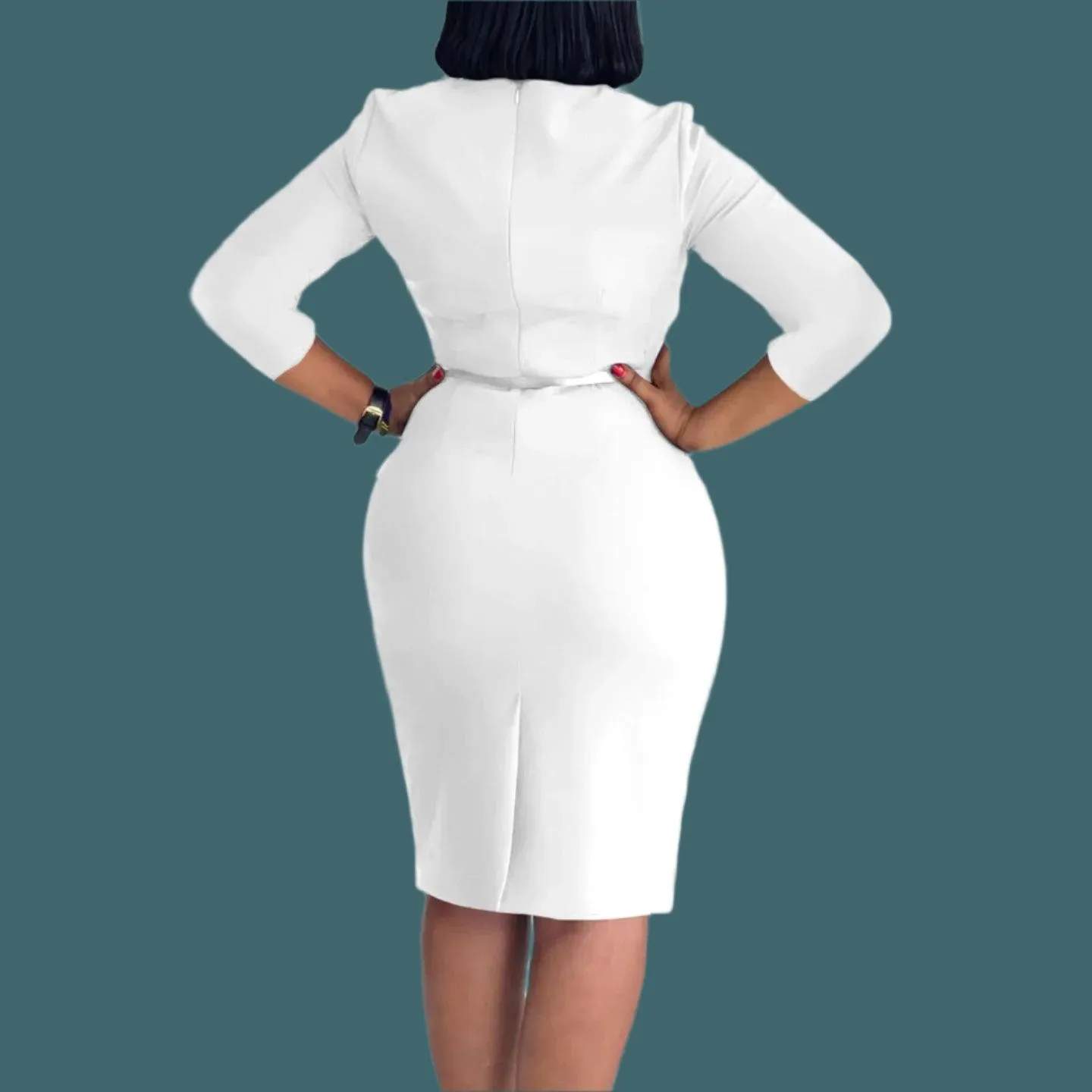 Plus Size Elegant Midi Dress – Spring/Summer Office Lady Bandage Robe