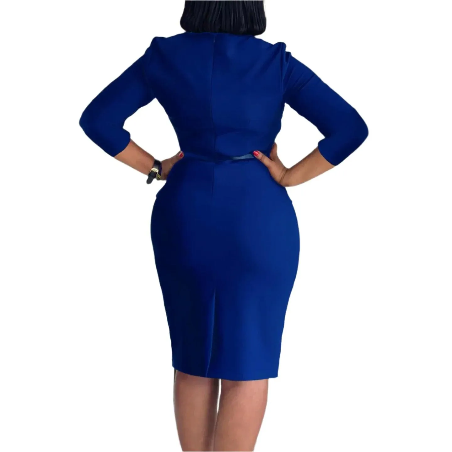 Plus Size Elegant Midi Dress – Spring/Summer Office Lady Bandage Robe