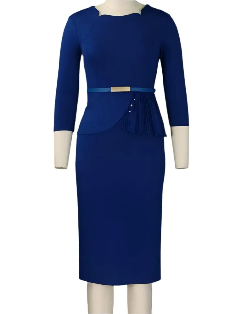 Plus Size Elegant Midi Dress – Spring/Summer Office Lady Bandage Robe