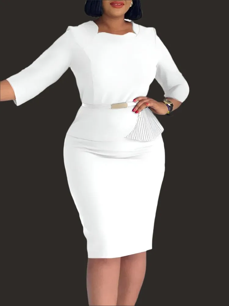 Plus Size Elegant Midi Dress – Spring/Summer Office Lady Bandage Robe
