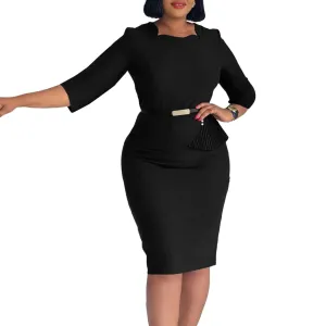 Plus Size Elegant Midi Dress – Spring/Summer Office Lady Bandage Robe