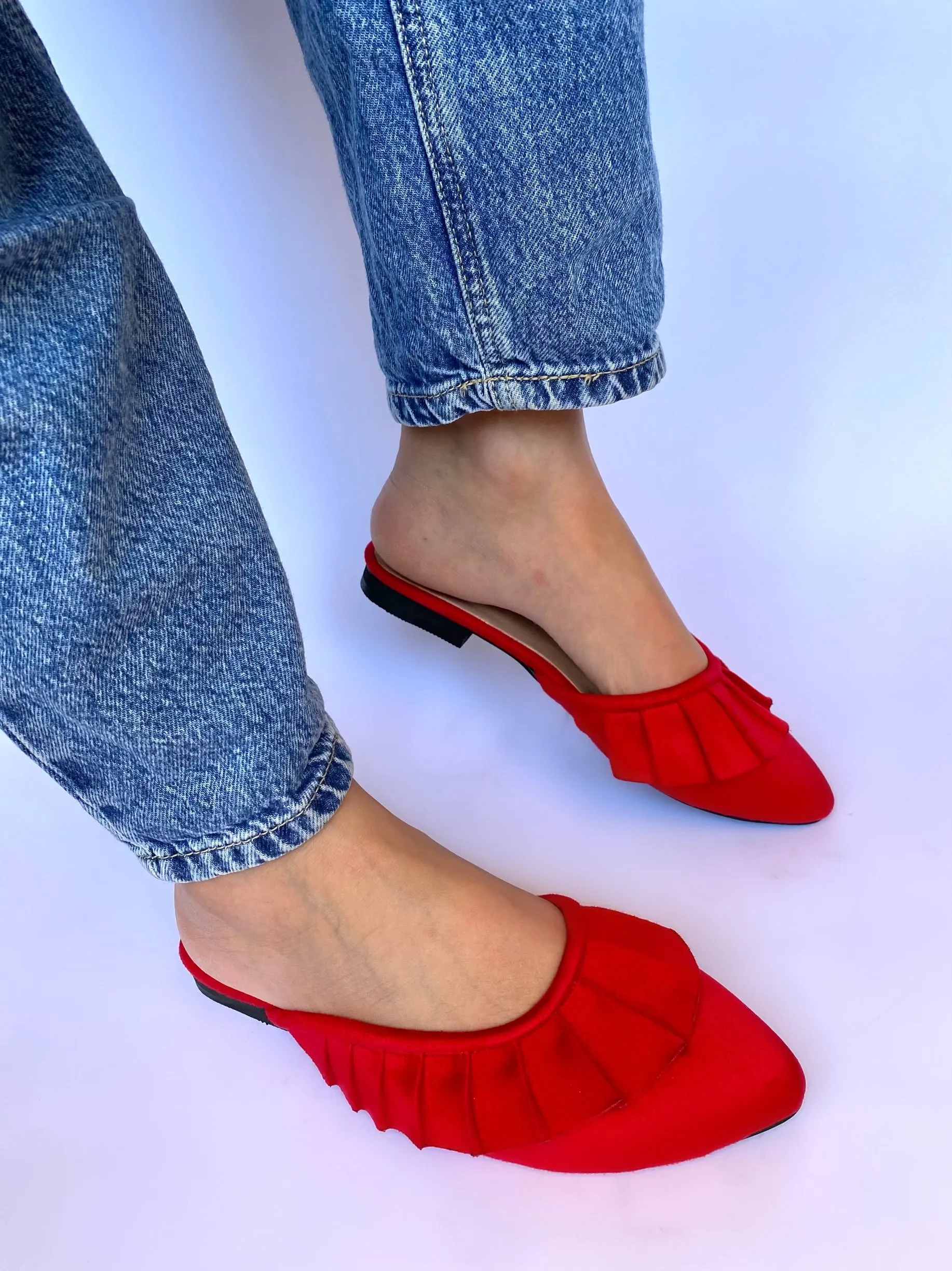 Red Ruffled Mules