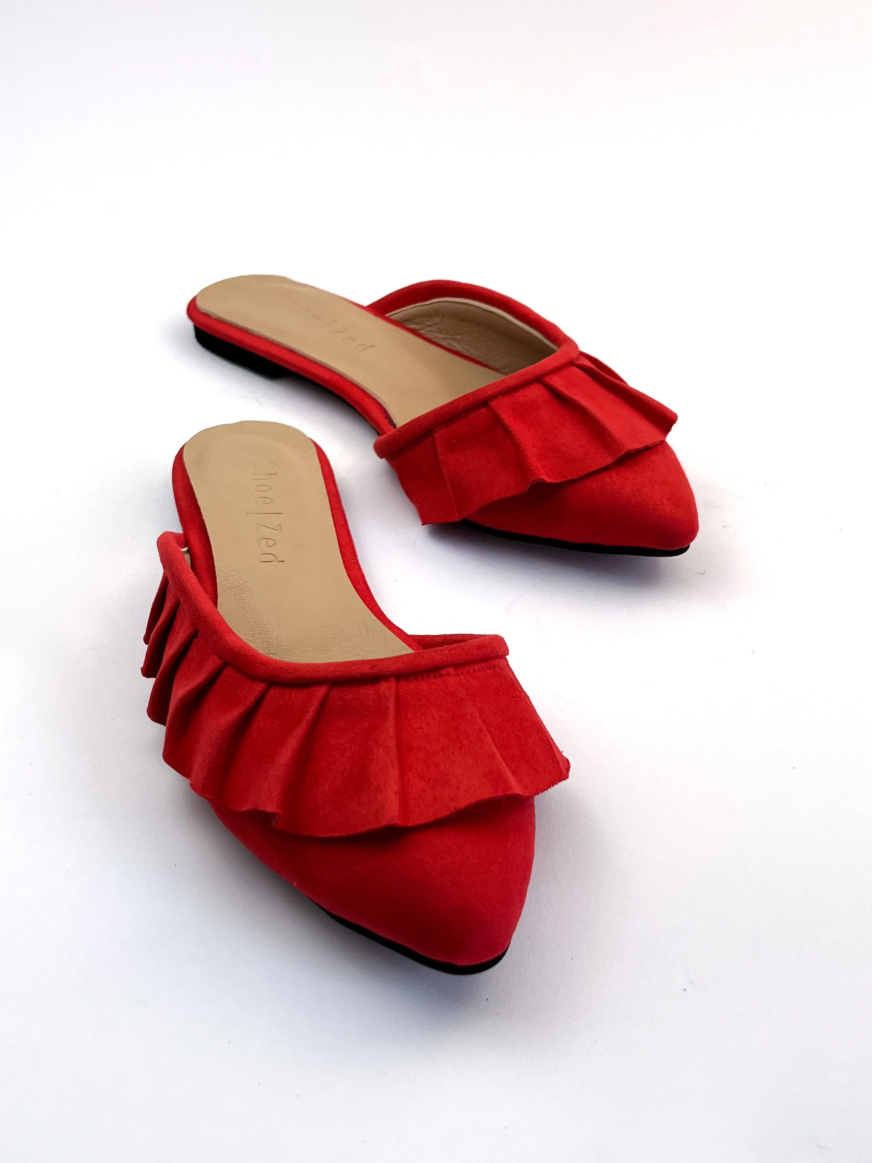 Red Ruffled Mules
