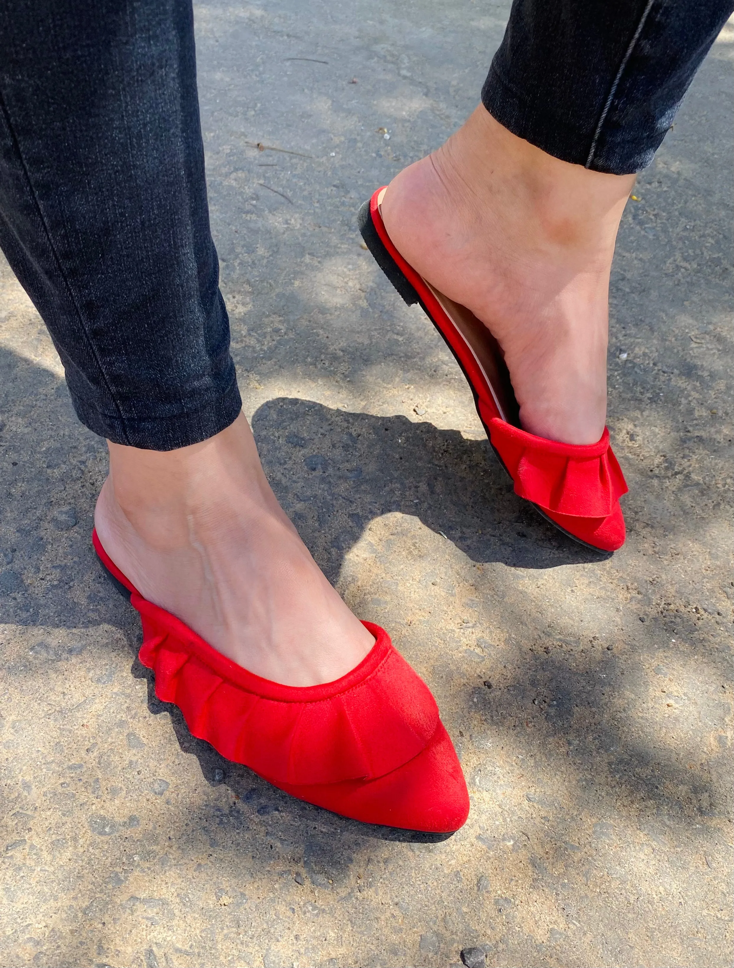Red Ruffled Mules