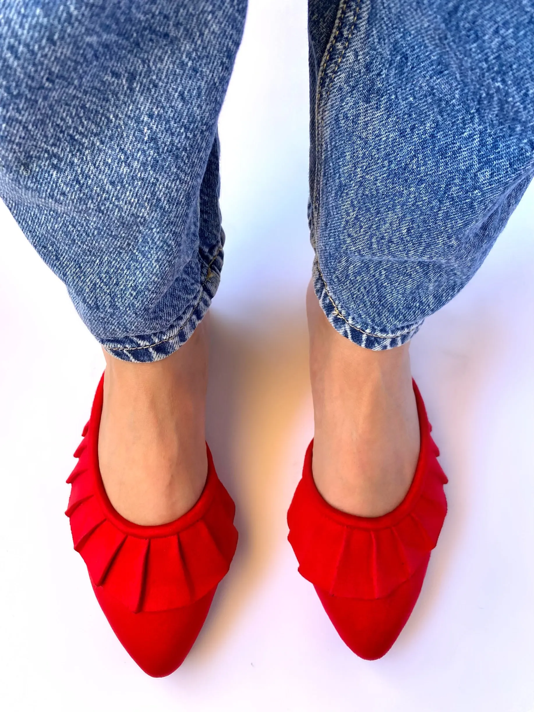 Red Ruffled Mules