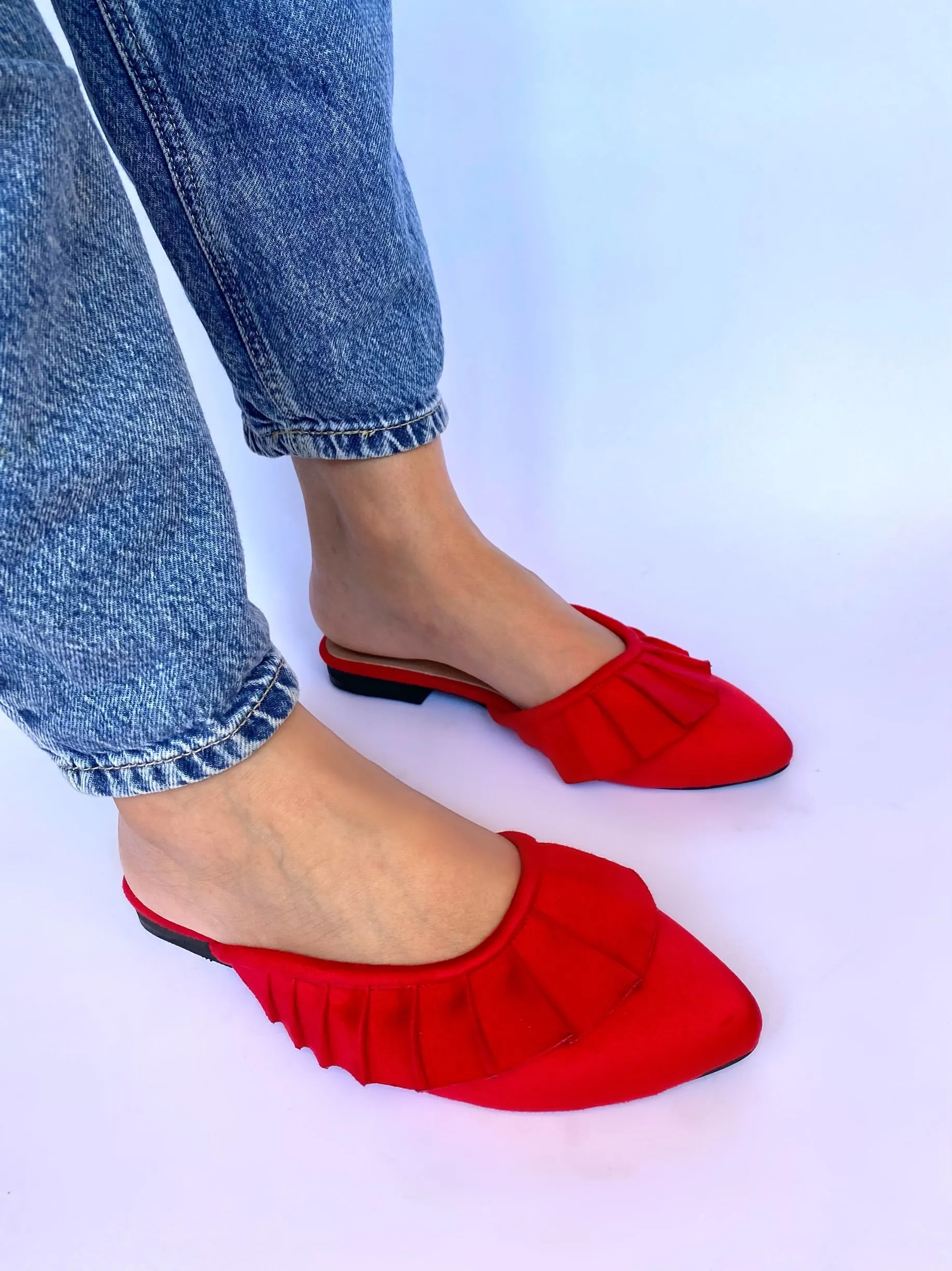 Red Ruffled Mules