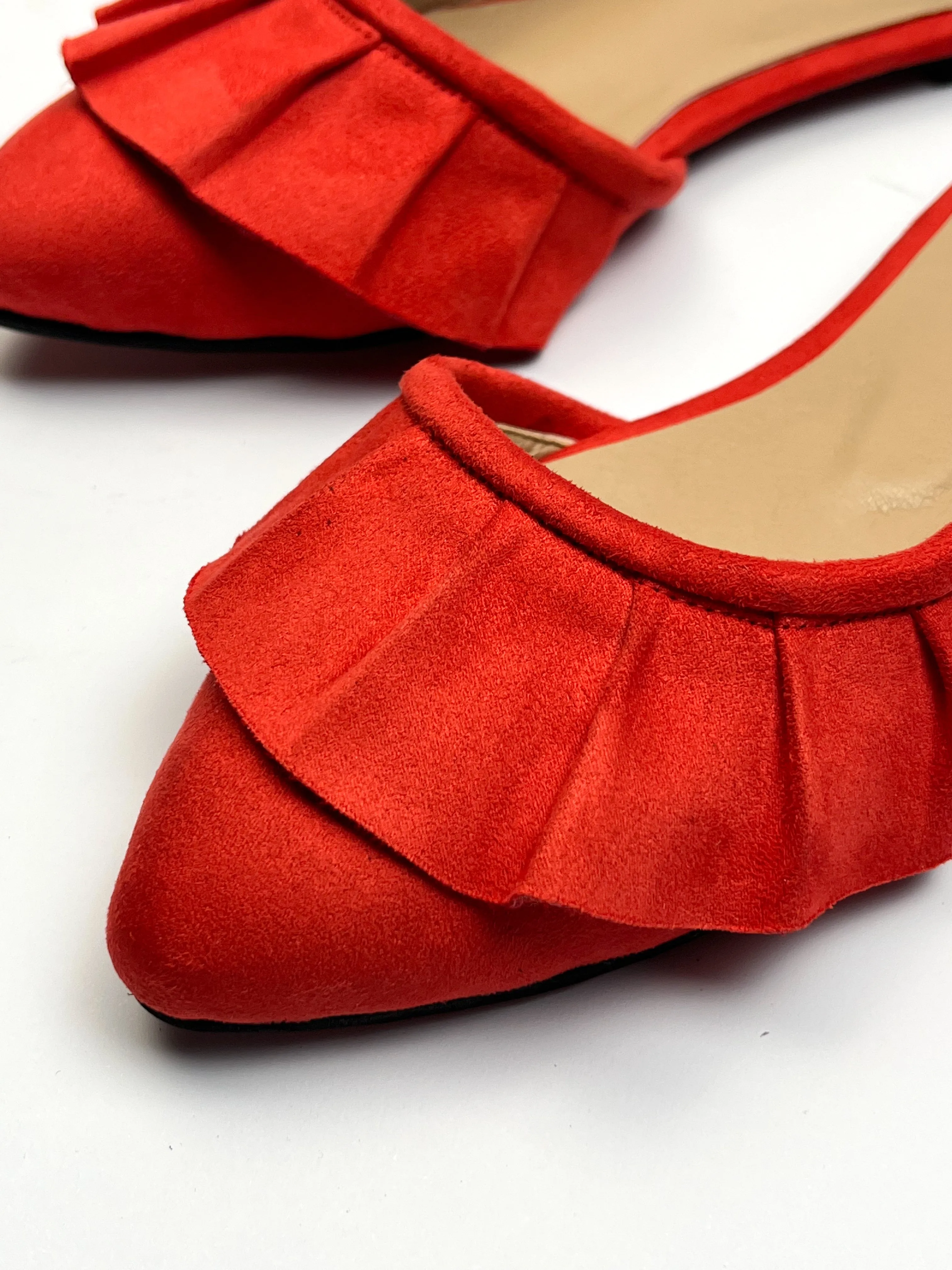 Red Ruffled Mules