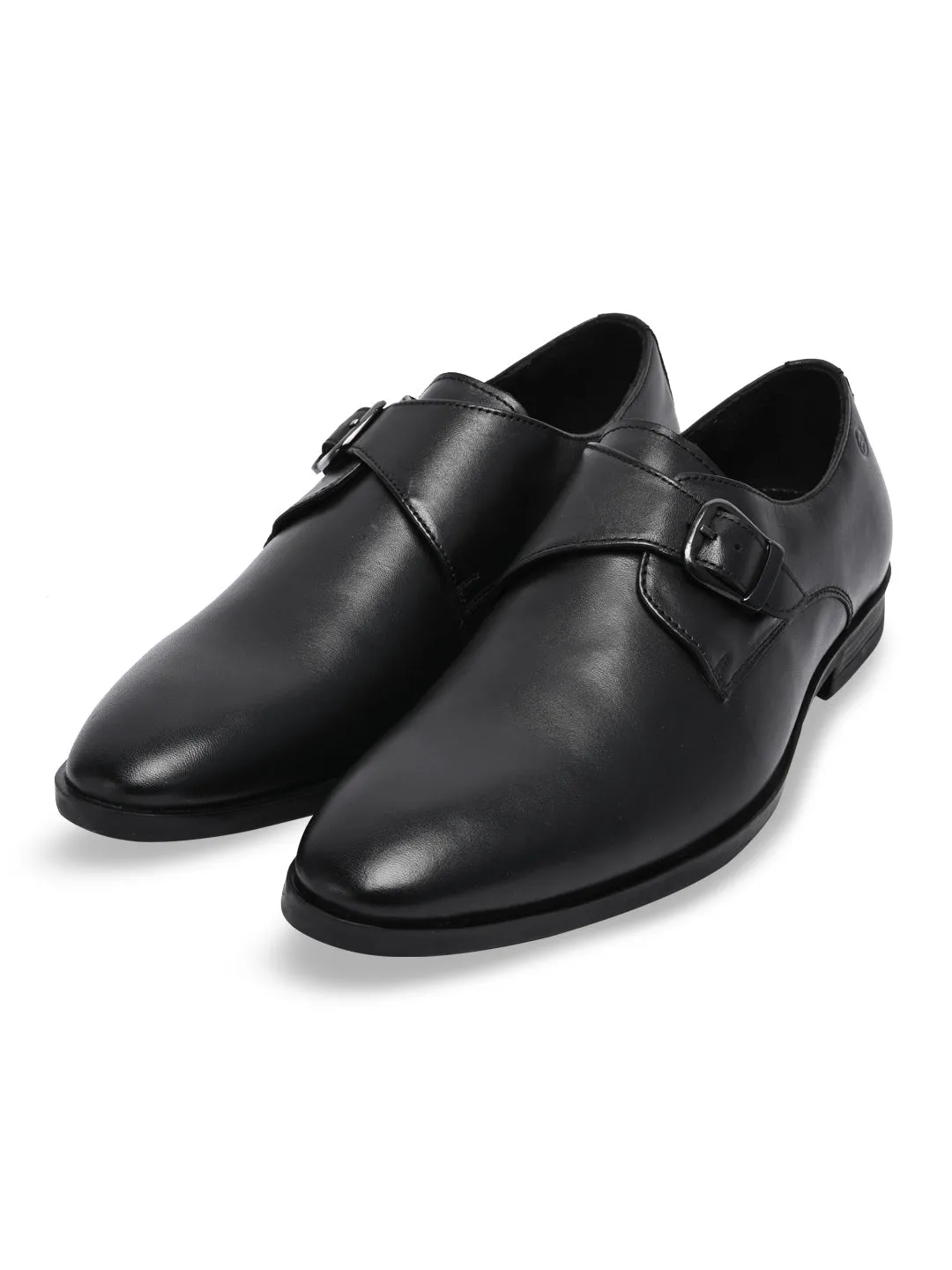 Regal Black Men Leather Single Monks