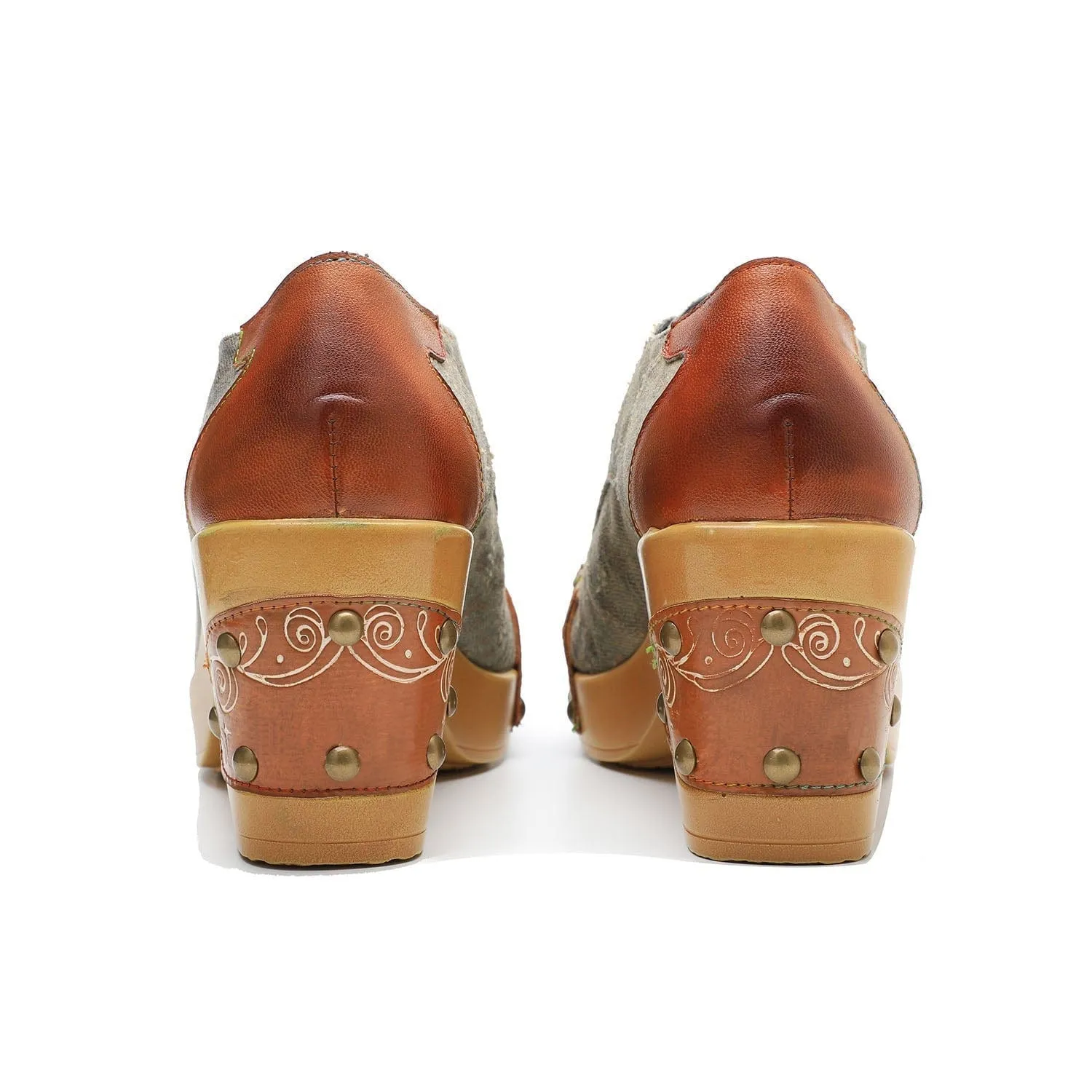 Retro Handmade Rivet Comfort Block Heel Pumps
