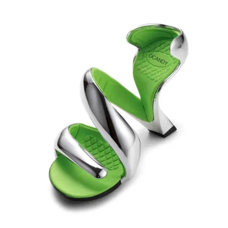 Sexy Bottomless Spiral Wrap Design Snake Pattern High Heel Sandals