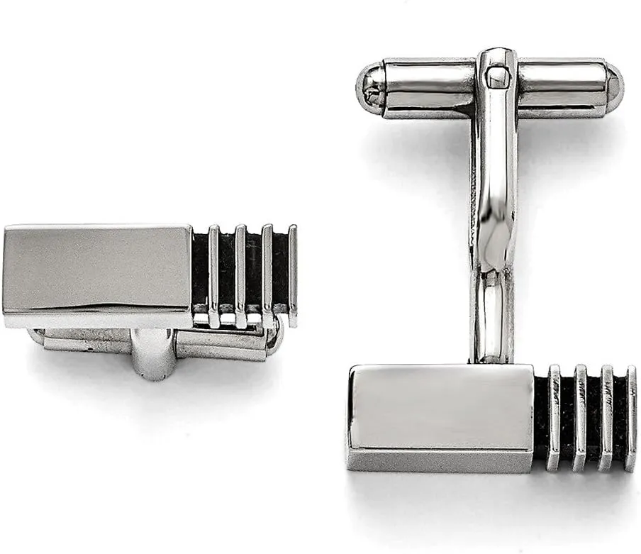 Stainless Steel Polished Antiqued Inlay Cufflinks