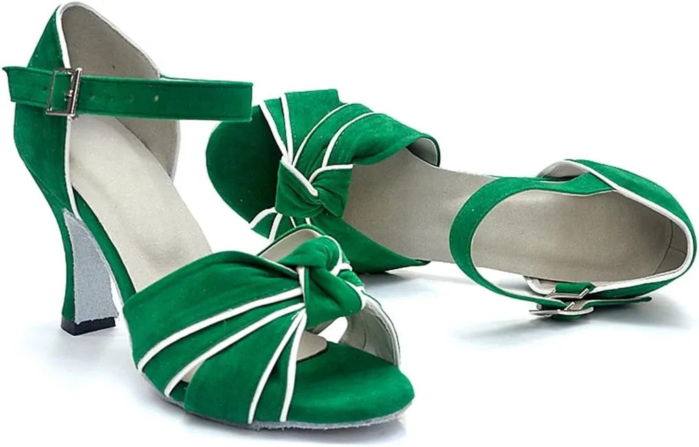 TDA Women's Comfort Single-strap Knot Suede Salsa Tango Ballroom Latin Dance Shoes