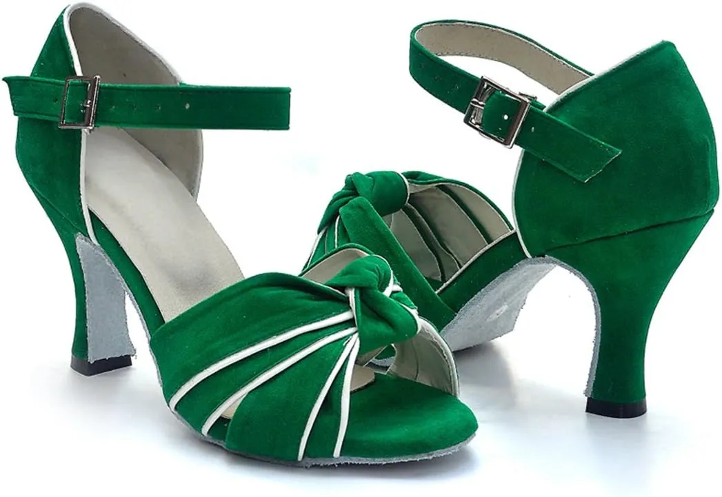 TDA Women's Comfort Single-strap Knot Suede Salsa Tango Ballroom Latin Dance Shoes