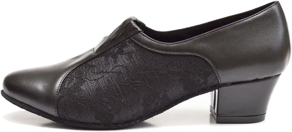 TDA Women's SM1896 Comfort Chunky Heel Lace Leather Salsa Tango Ballroom Latin Modern Dance Shoes