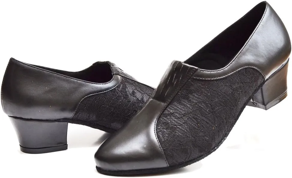 TDA Women's SM1896 Comfort Chunky Heel Lace Leather Salsa Tango Ballroom Latin Modern Dance Shoes