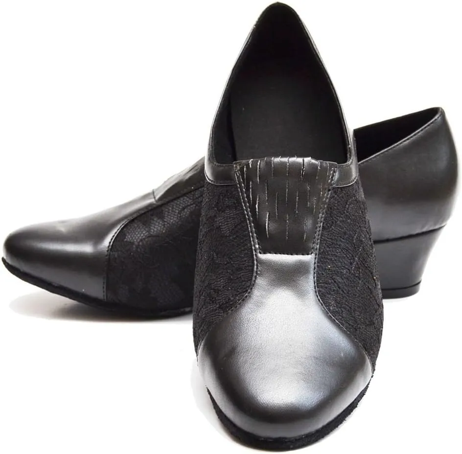 TDA Women's SM1896 Comfort Chunky Heel Lace Leather Salsa Tango Ballroom Latin Modern Dance Shoes