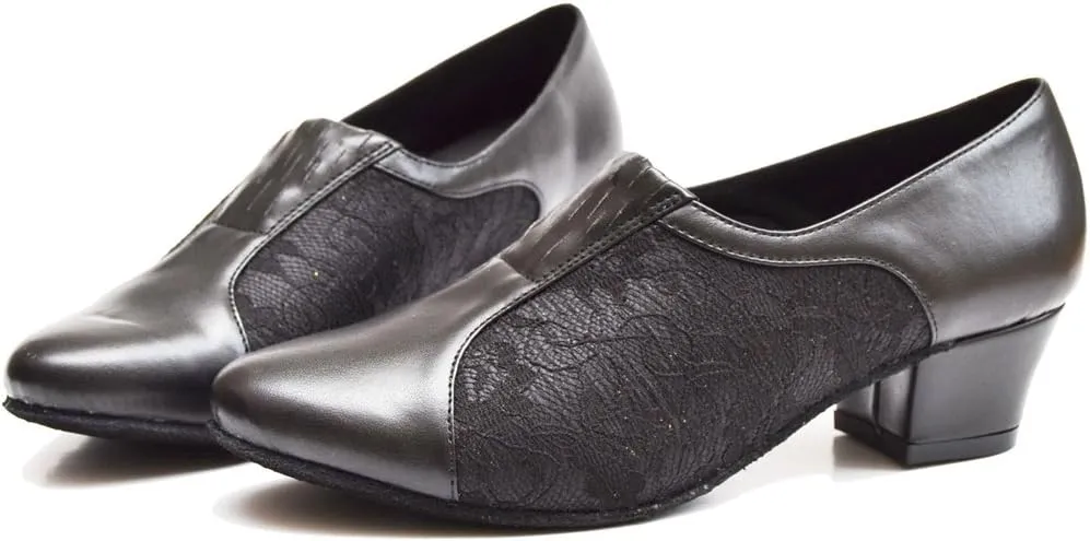 TDA Women's SM1896 Comfort Chunky Heel Lace Leather Salsa Tango Ballroom Latin Modern Dance Shoes
