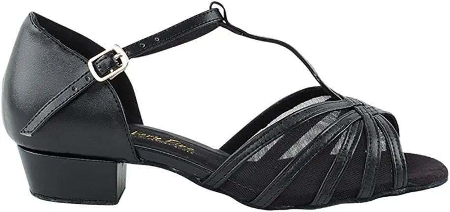 Very Fine Dance Shoes - Ladies Practice, Cuban Low Heel Ballroom Dance Shoes - 16612FT - 1-inch Heel and Foldable Brush Bundle