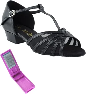 Very Fine Dance Shoes - Ladies Practice, Cuban Low Heel Ballroom Dance Shoes - 16612FT - 1-inch Heel and Foldable Brush Bundle