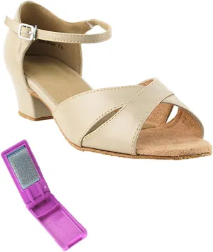 Very Fine Dance Shoes - Ladies Practice, Cuban Low Heel Ballroom Dance Shoes - 803-1.5-inch Heel and Foldable Brush Bundle - Tan Leather - 5