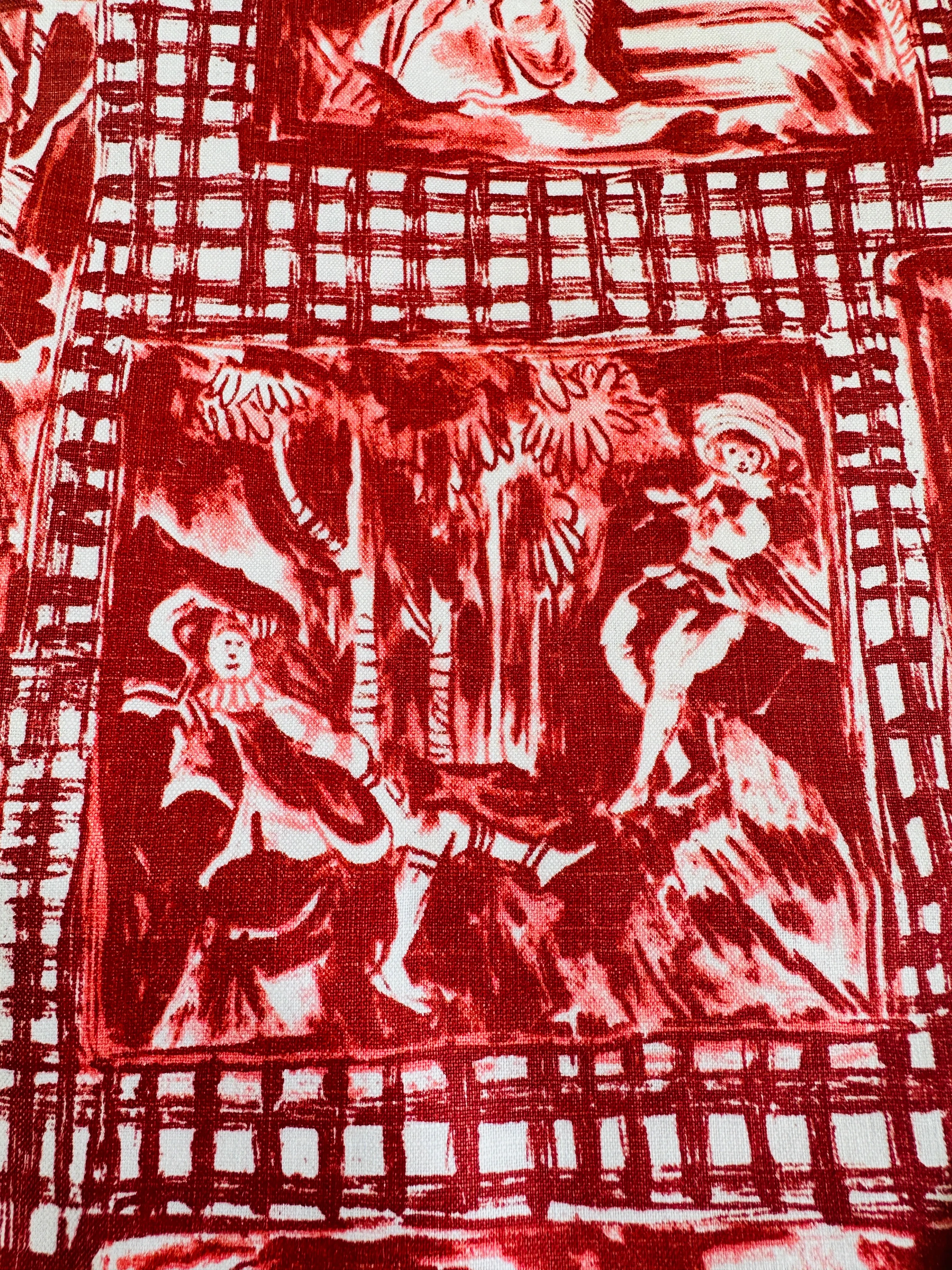 Vintage Fabric 1960s Divine Polished Cotton w/ Pastoral Scenes 90cm Wide