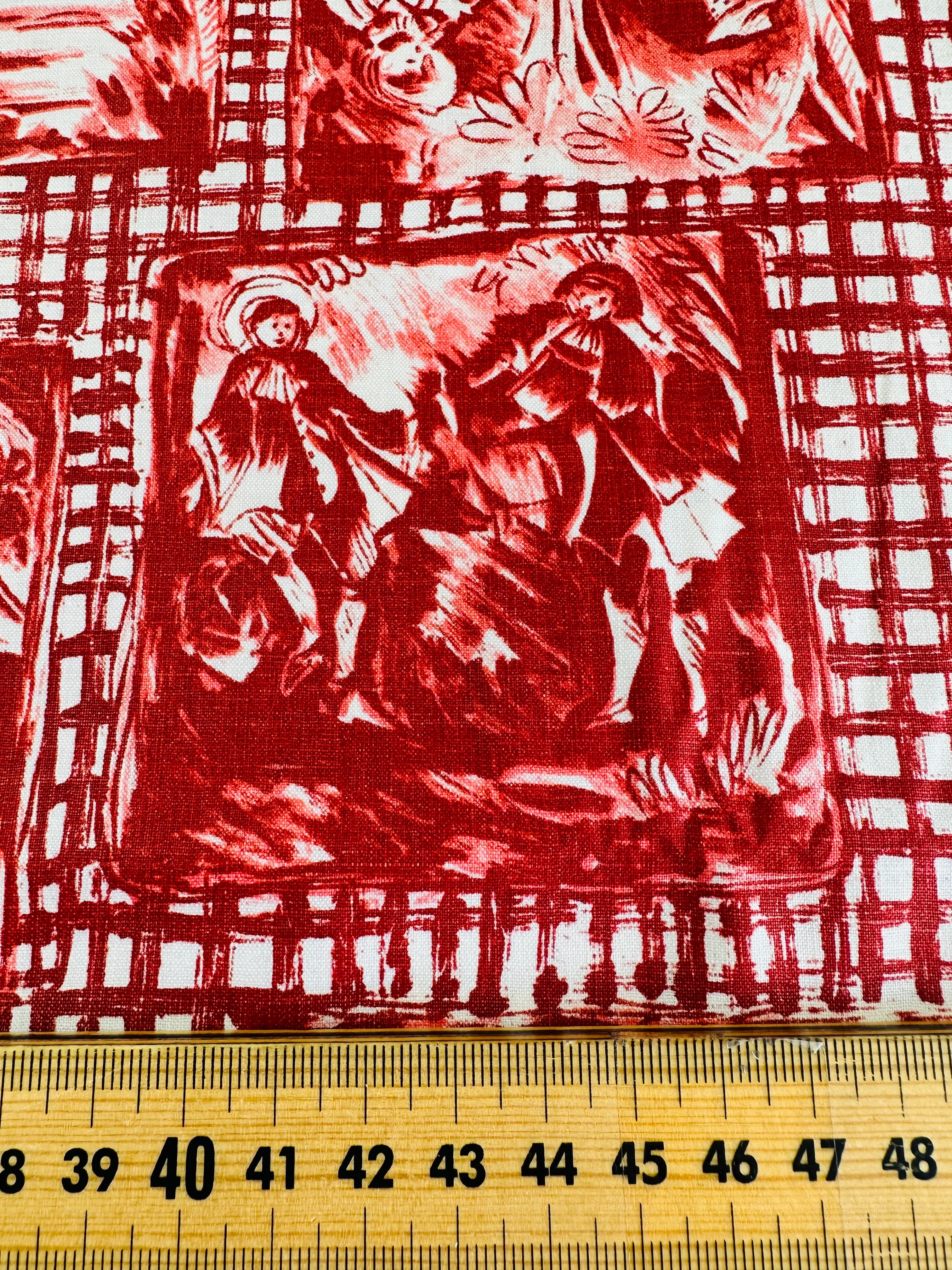 Vintage Fabric 1960s Divine Polished Cotton w/ Pastoral Scenes 90cm Wide
