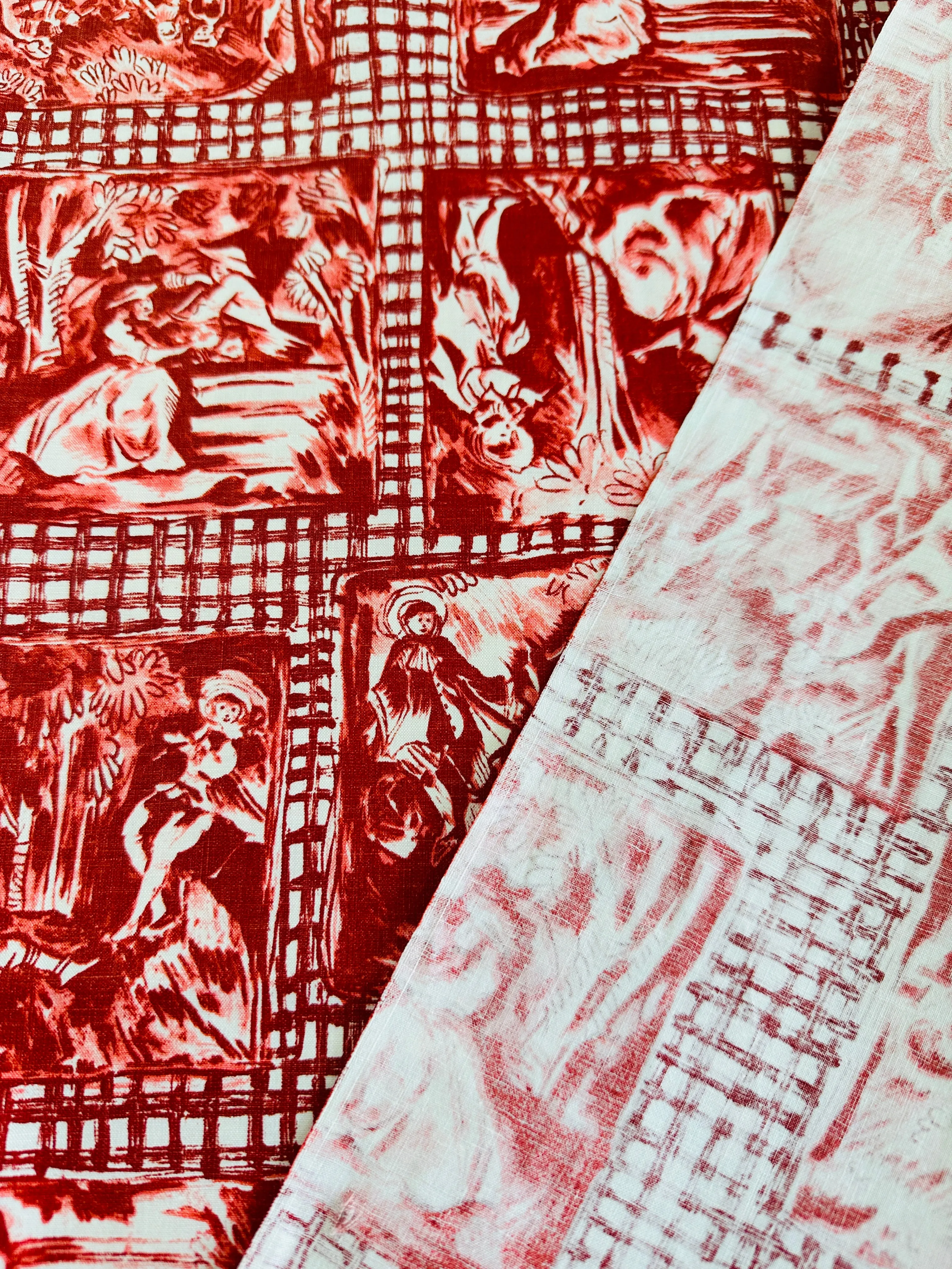 Vintage Fabric 1960s Divine Polished Cotton w/ Pastoral Scenes 90cm Wide