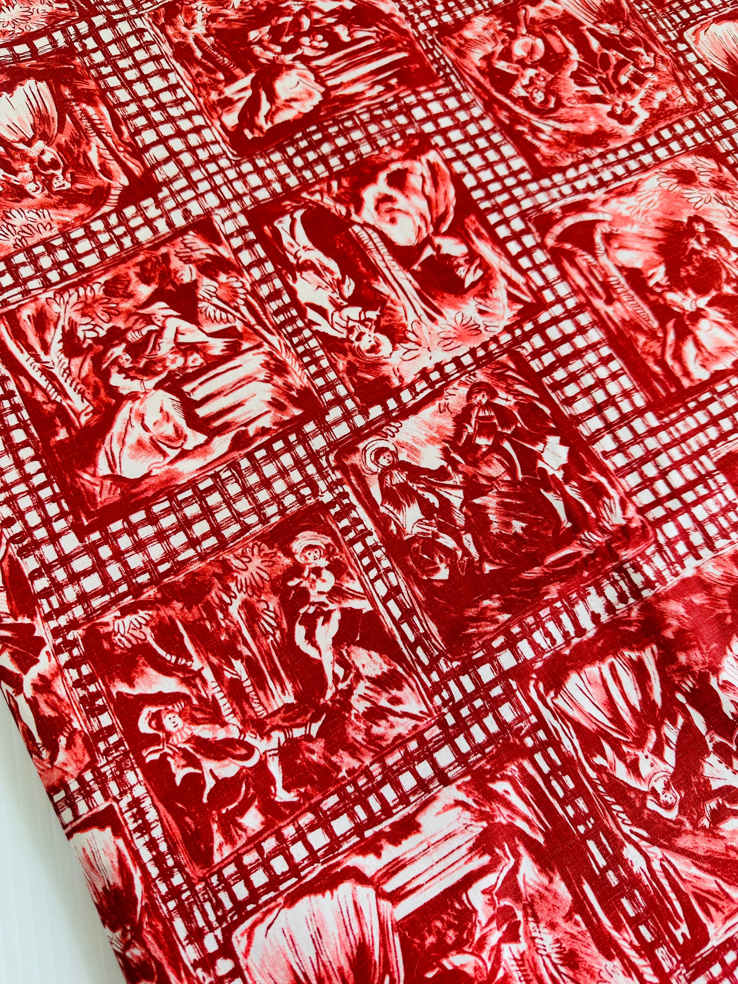 Vintage Fabric 1960s Divine Polished Cotton w/ Pastoral Scenes 90cm Wide