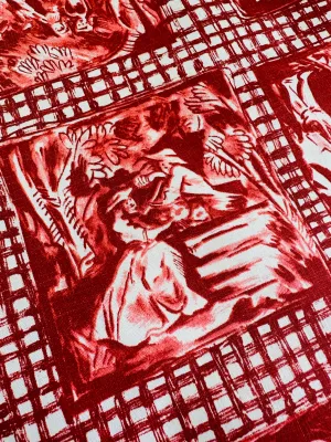 Vintage Fabric 1960s Divine Polished Cotton w/ Pastoral Scenes 90cm Wide
