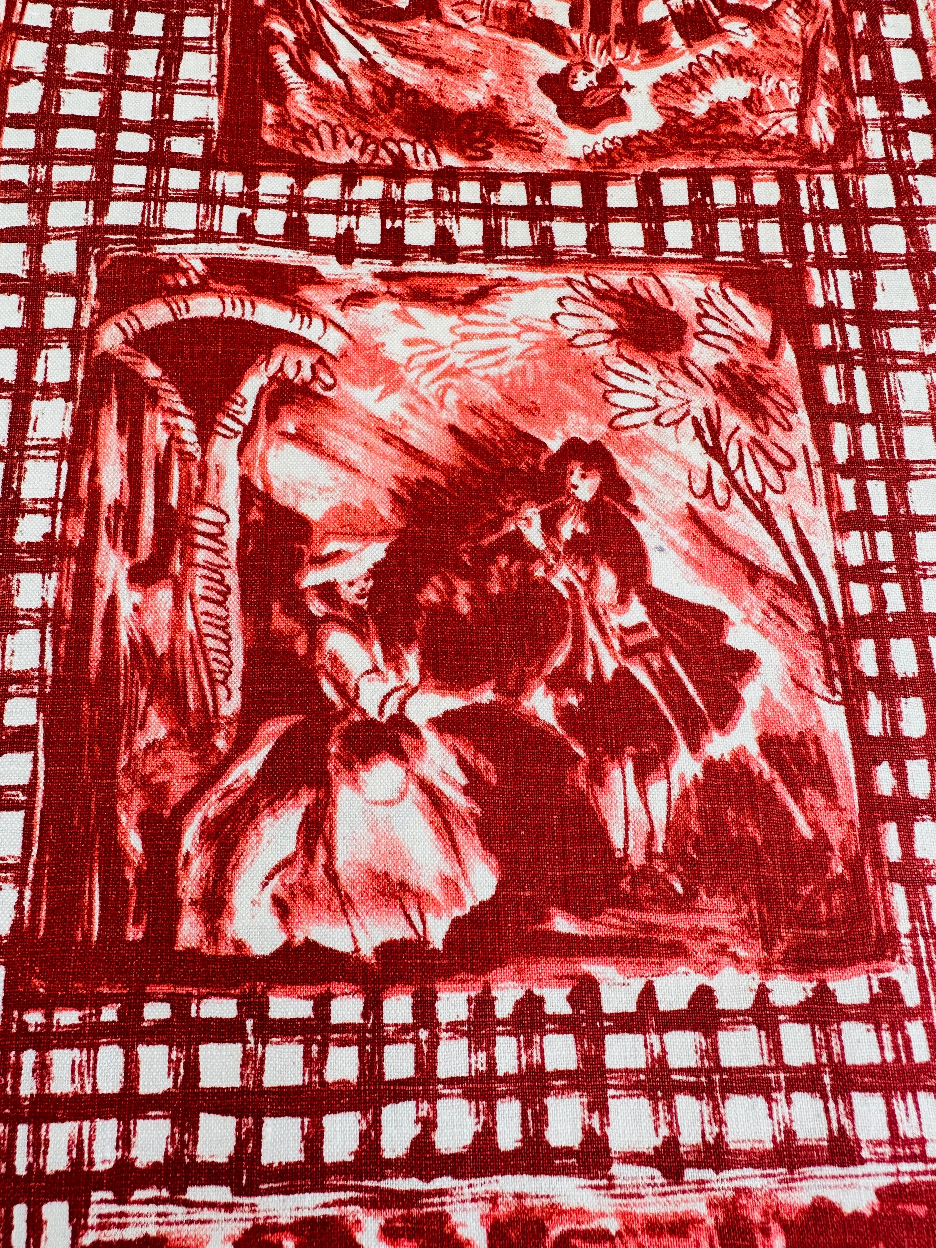 Vintage Fabric 1960s Divine Polished Cotton w/ Pastoral Scenes 90cm Wide
